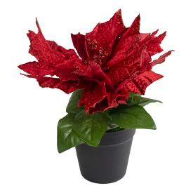 Цветок искусственный Пуансетия красная 18x18x27 см в горшке