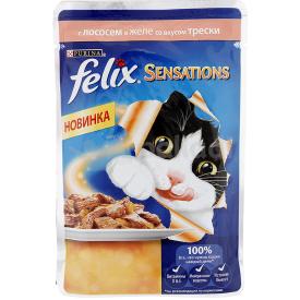 Корм для кошек влажный Felix Sensations Лосось треска 85 г