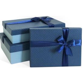 Коробка подарочная МИКС с бантом тиснение квадрат синий-голубой 190х190х90