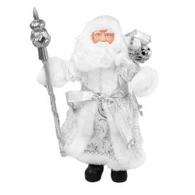 Фигурка новогодняя Дед Мороз в серебристой шубке 15,5x8,5x31,5 см