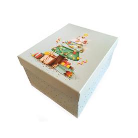 Коробка подарочная Новогодний стиль 230х190х130 мм прямоугольник мятный-белый-персиковый