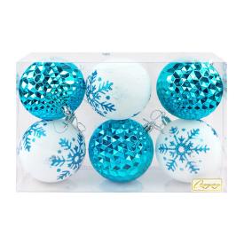 Набор шаров новогодних 8 см Снежное сияние голубой/белый 6 шт