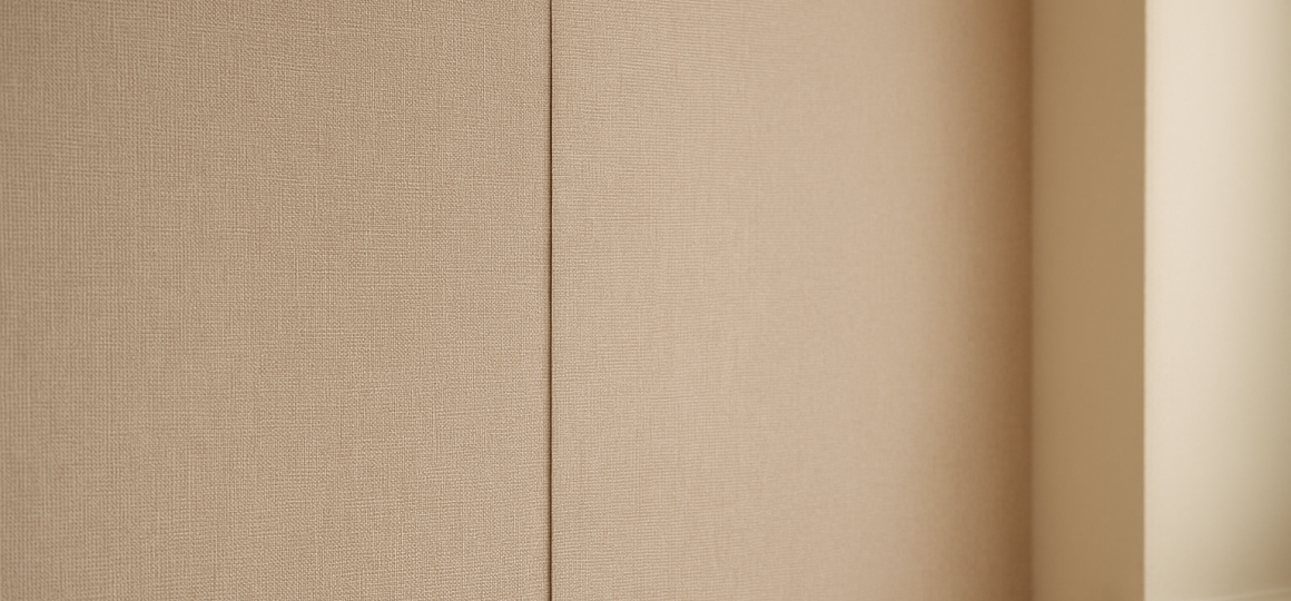 Ровный стык обоев на стене, аккуратное совмещение полотен, пример качественной поклейки