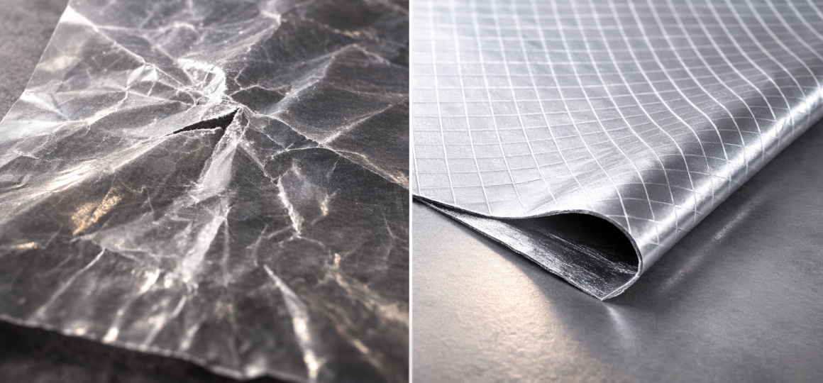 Строительная конструкция с фольгированным материалом, освещенным светом.