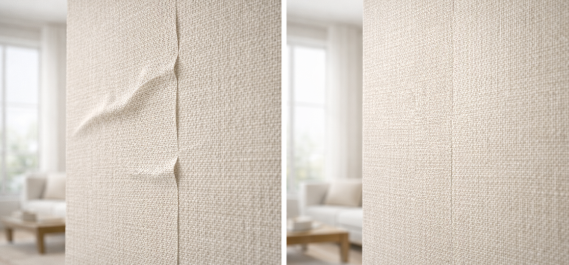 Сравнение текстурированной стены до и после устранения морщины