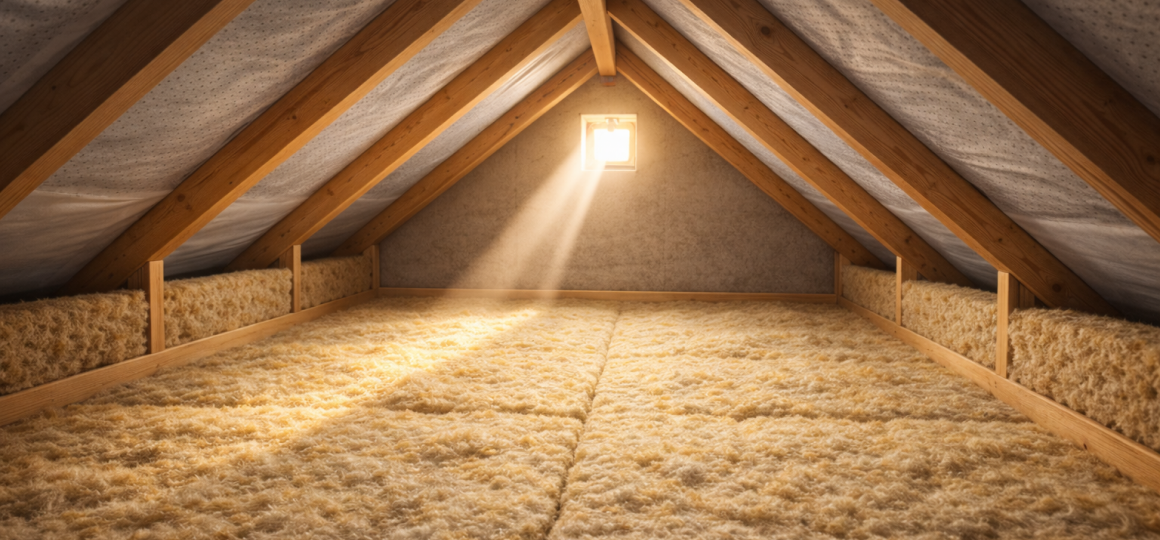 Утепление-чердака-минеральной-ватой-между-деревянными-стропилами-под-кровлей