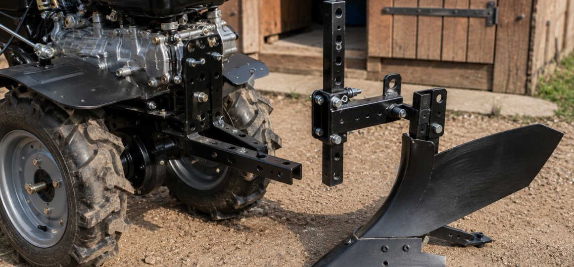 Проверка сцепки и крепления плуга к мотоблоку