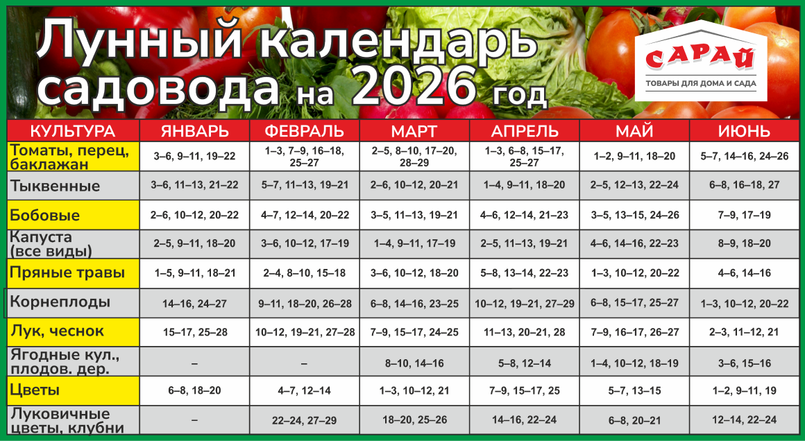 лунный календарь садовода на 2026 год, когда сажать по луне