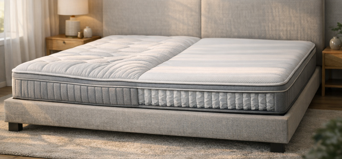Матрас на кровати в спальне с комбинированной зоной комфорта и независимыми пружинами