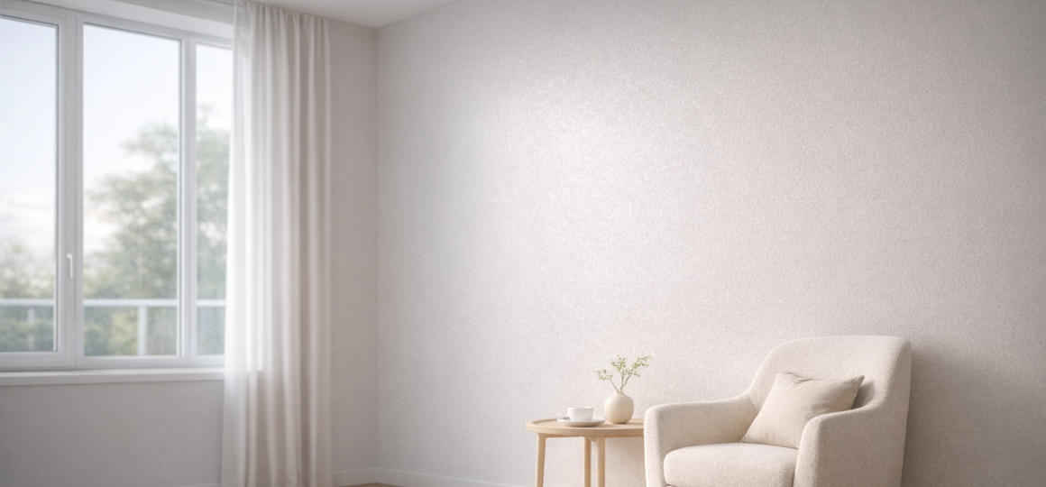 Минималистичный интерьер с светлыми обоями и мягким креслом в спокойной комнате