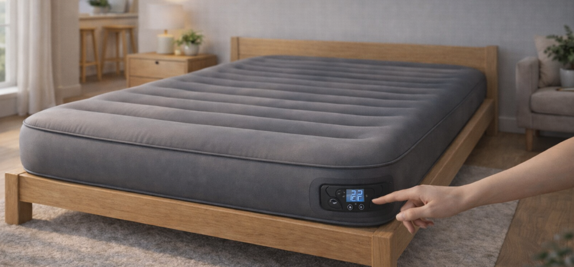 Надувной матрас с электрическим насосом и регулировкой жесткости на кровати