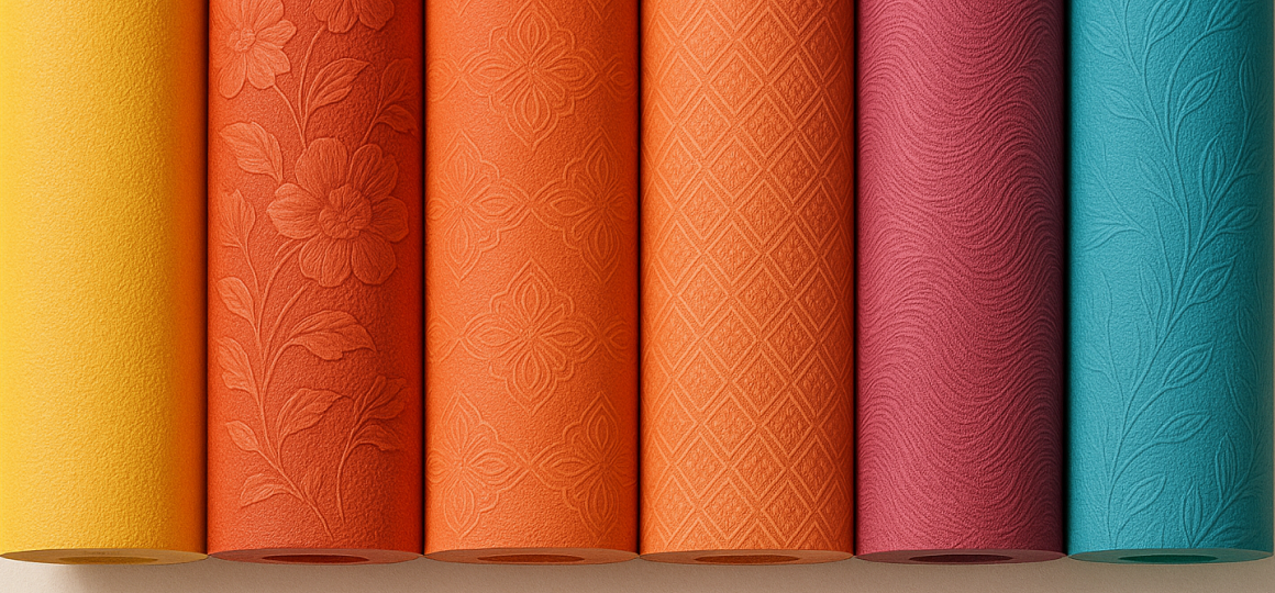 Образцы виниловых и флизелиновых обоев для гостиной, для спальни, для детской с разной плотностью и рельефом для выбора покрытия под неровные стены.