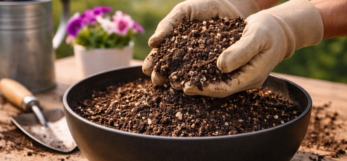 Подготовка рыхлого грунта для посадки цветов в контейнере