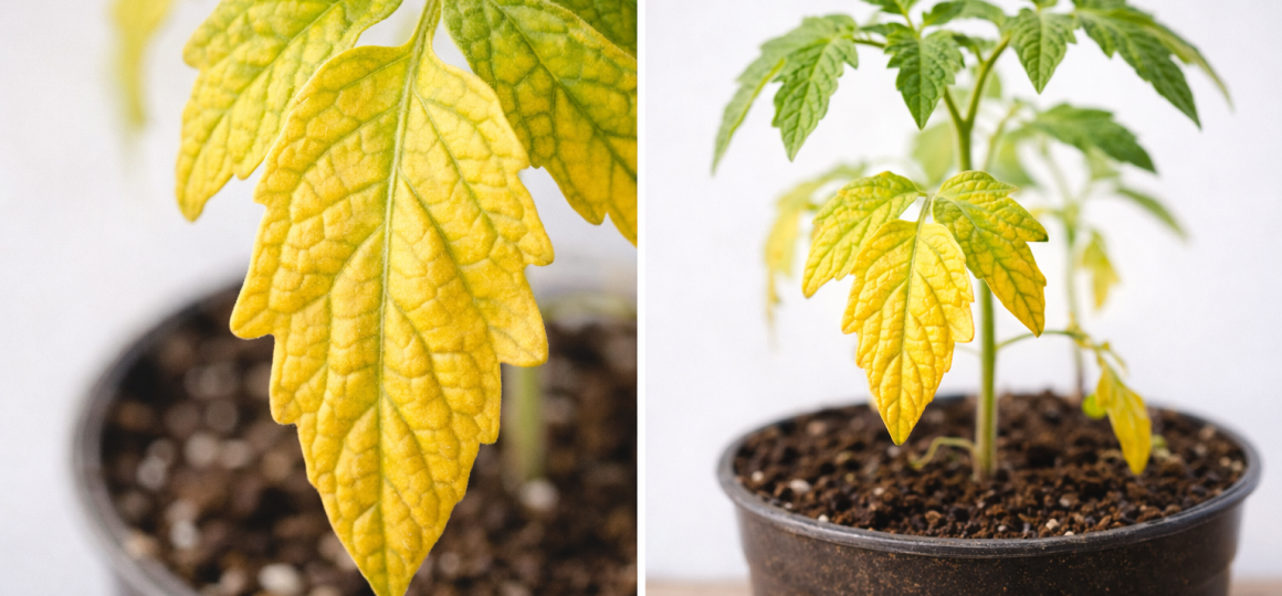 Пожелтение нижних листьев рассады томатов как симптом недостатка микроэлементов