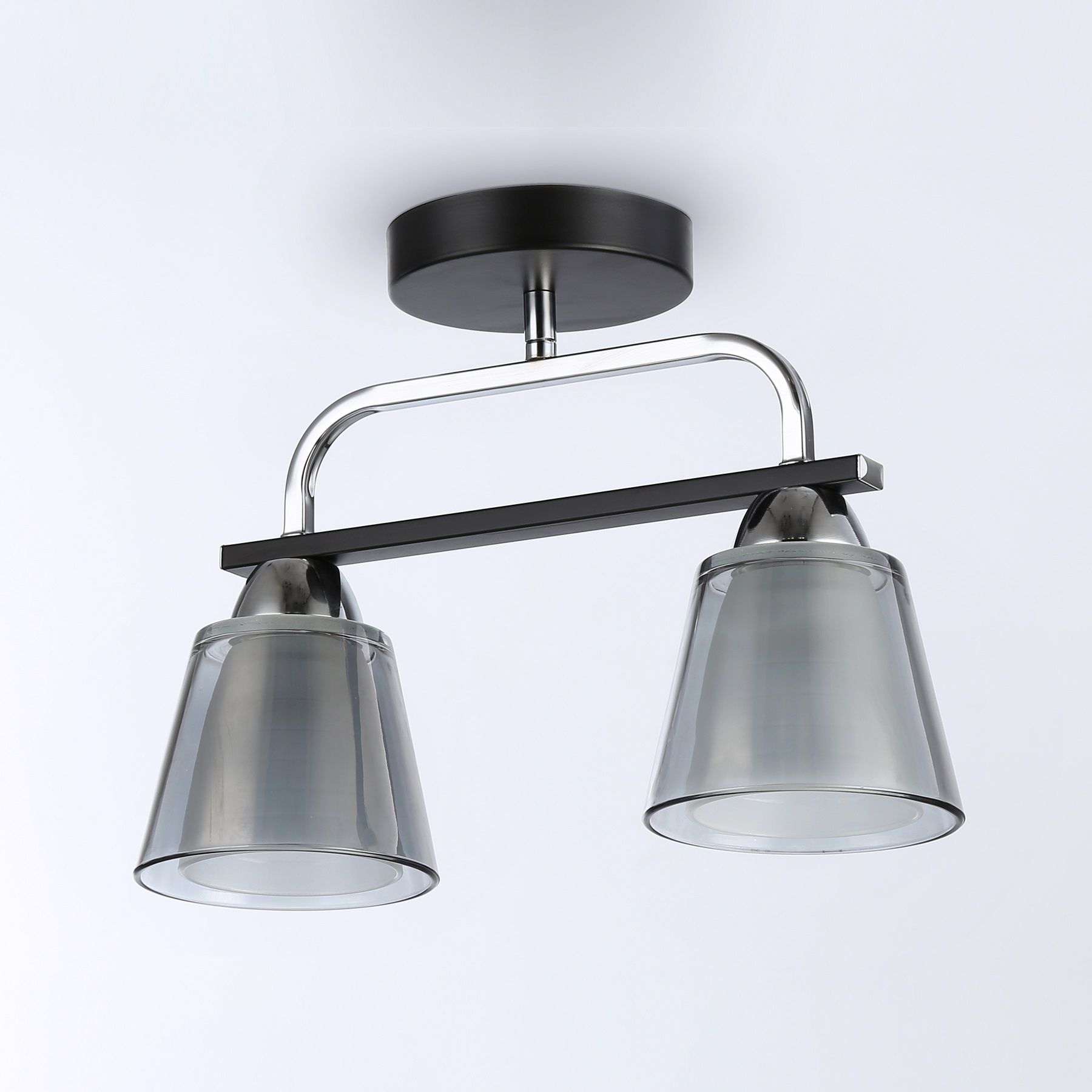Люстра потолочная TR303231/2 BK/CH/SM/FR 2х60Вт Е27 34х12х25 см черный/хром/дымчатый/белый матовый