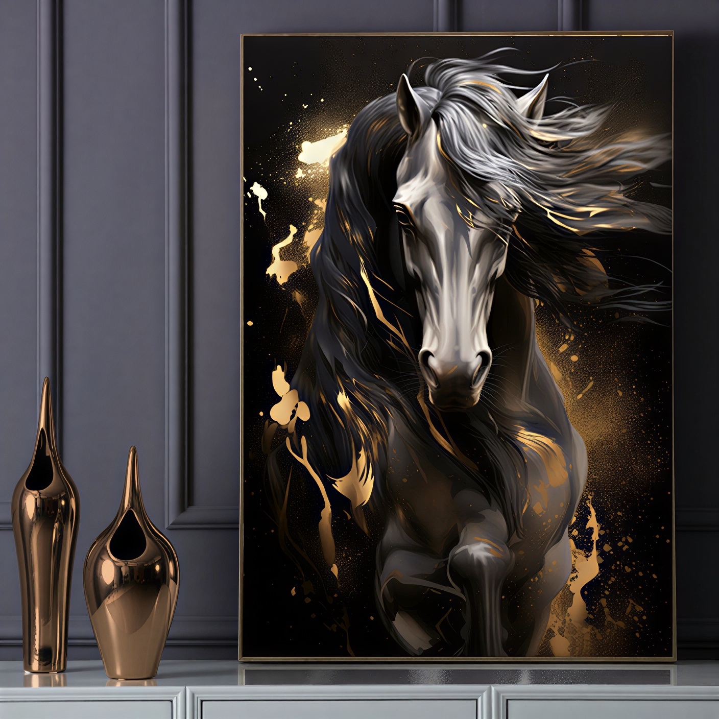 Картина интерьерная со смолой Черная лошадь 30х40 см 2025-0239