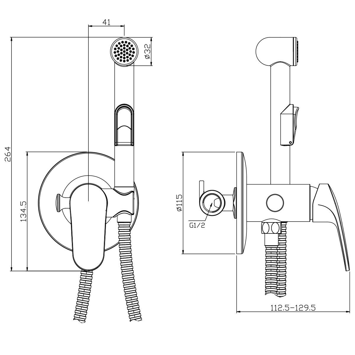Смеситель с гигиеническим душем встраиваемый Rossinka RS45-51 однорычажный