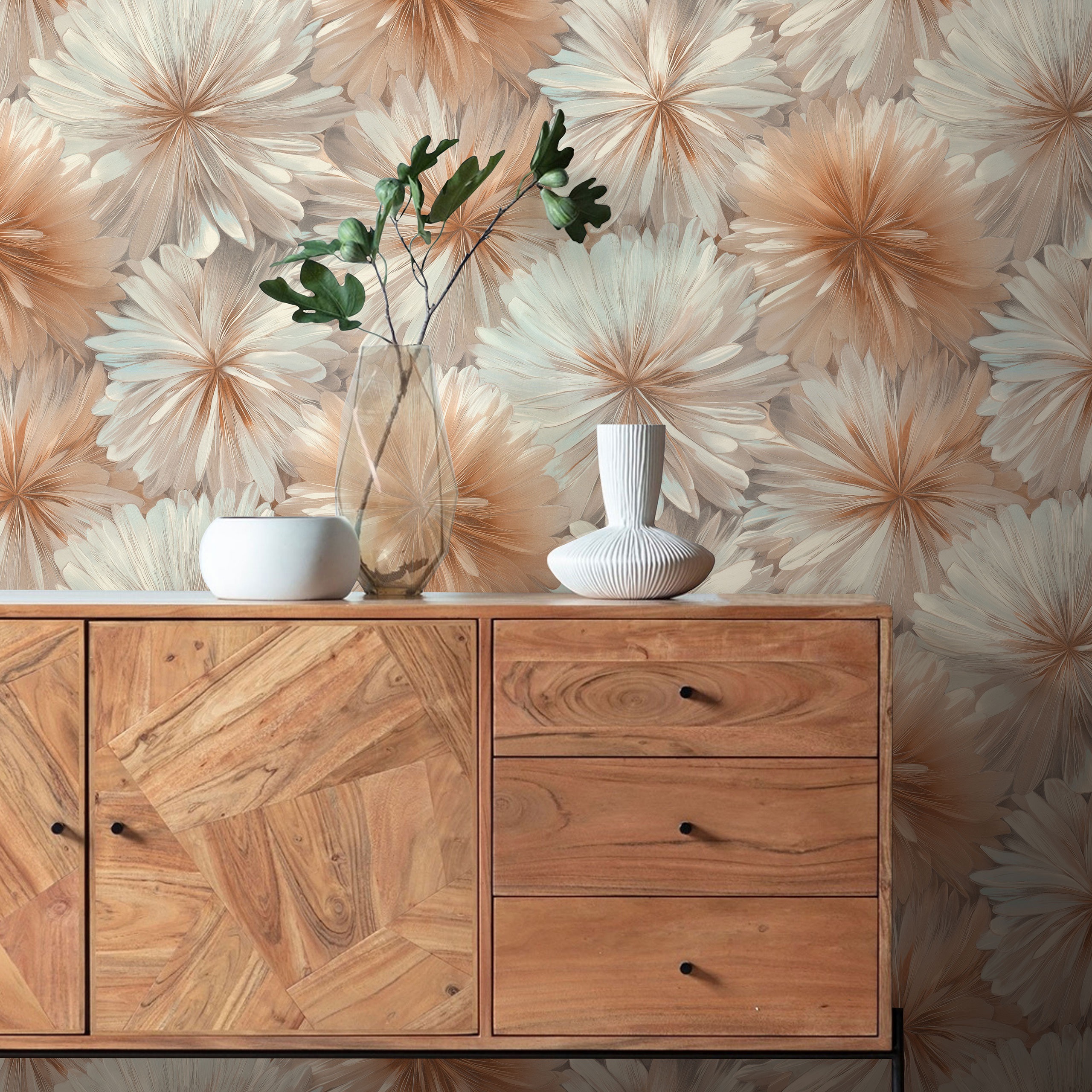 Обои Ornamy Florance 8090-06 бирюзово-коричневые цветы средние 1,06х10 м