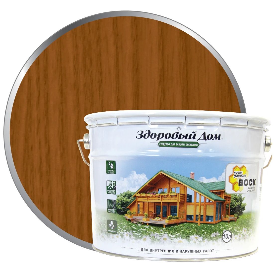 Средство для защиты древесины Здоровый Дом орех 10 л