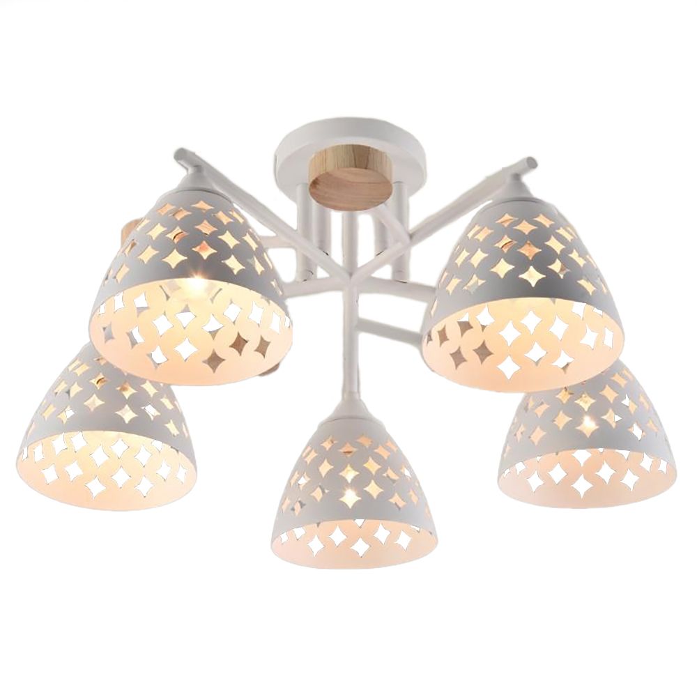 Люстра потолочная XA1527B/5 WH+WOOD 5х60Вт E27 d52 см h25 см белый/дерево