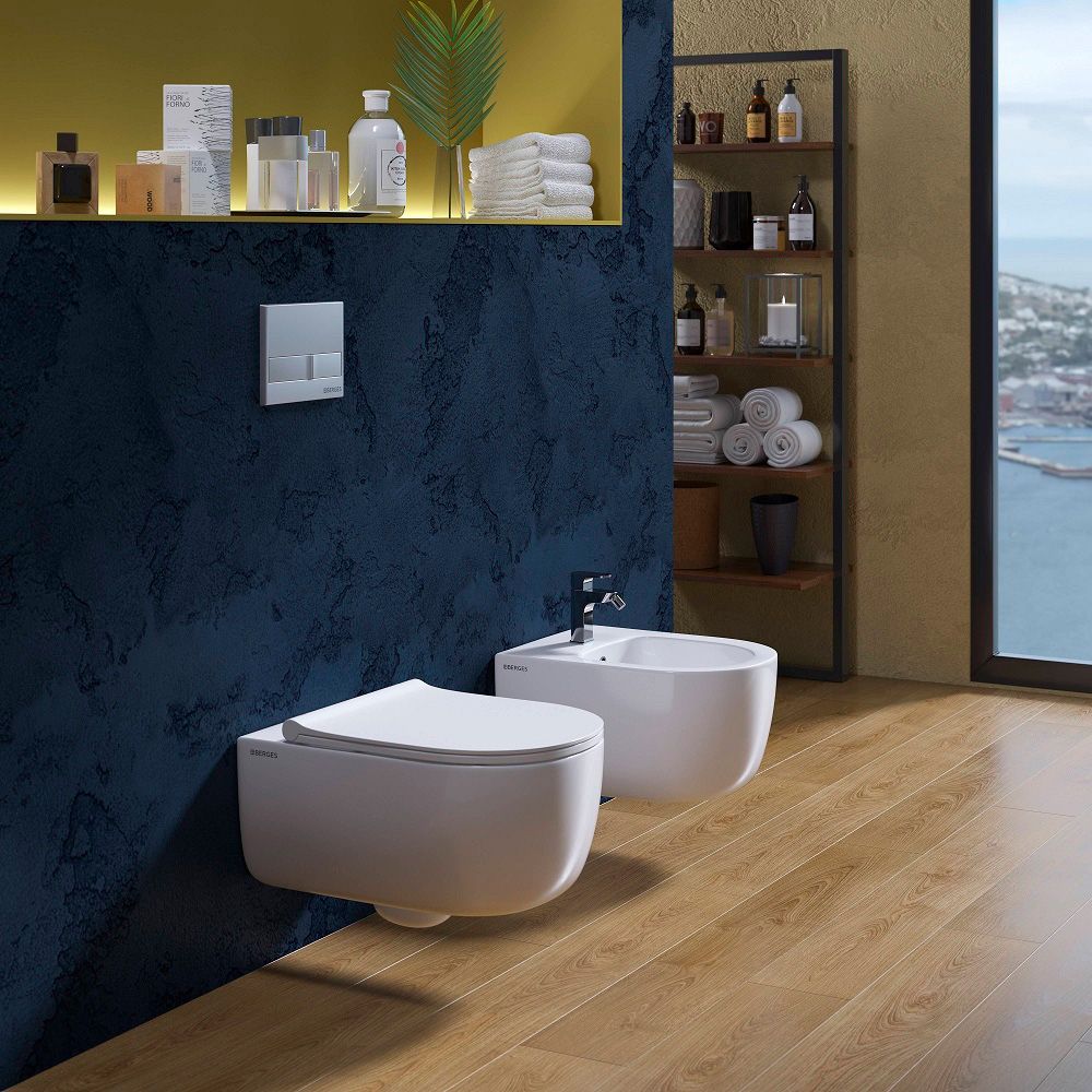 Унитаз подвесной Berges Ego XL Rimless 54 см сиденье дюропласт Toma Slim SO микролифт быстросъемное