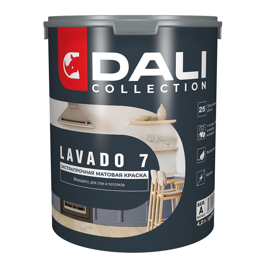 Краска водно-дисперсионная моющаяся Dali Lavado 7 База А белая 4,2 л