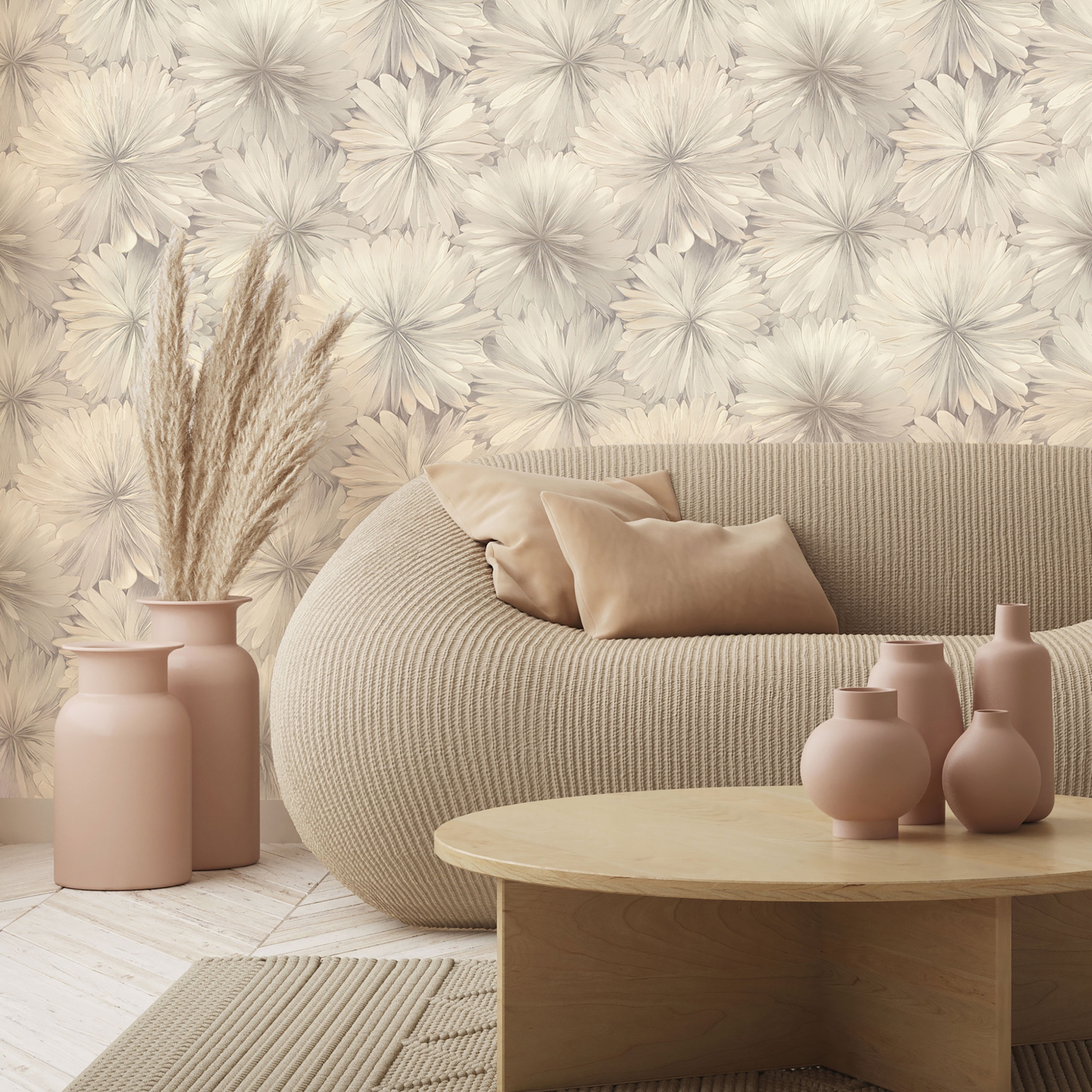 Обои Ornamy Florance 8090-11 серые цветы средние 1,06х10 м