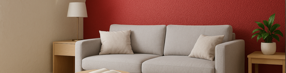 Рельефные плотные обои на неровной стене в гостиной, подчёркнутая текстура и мягкий свет для визуального выравнивания.