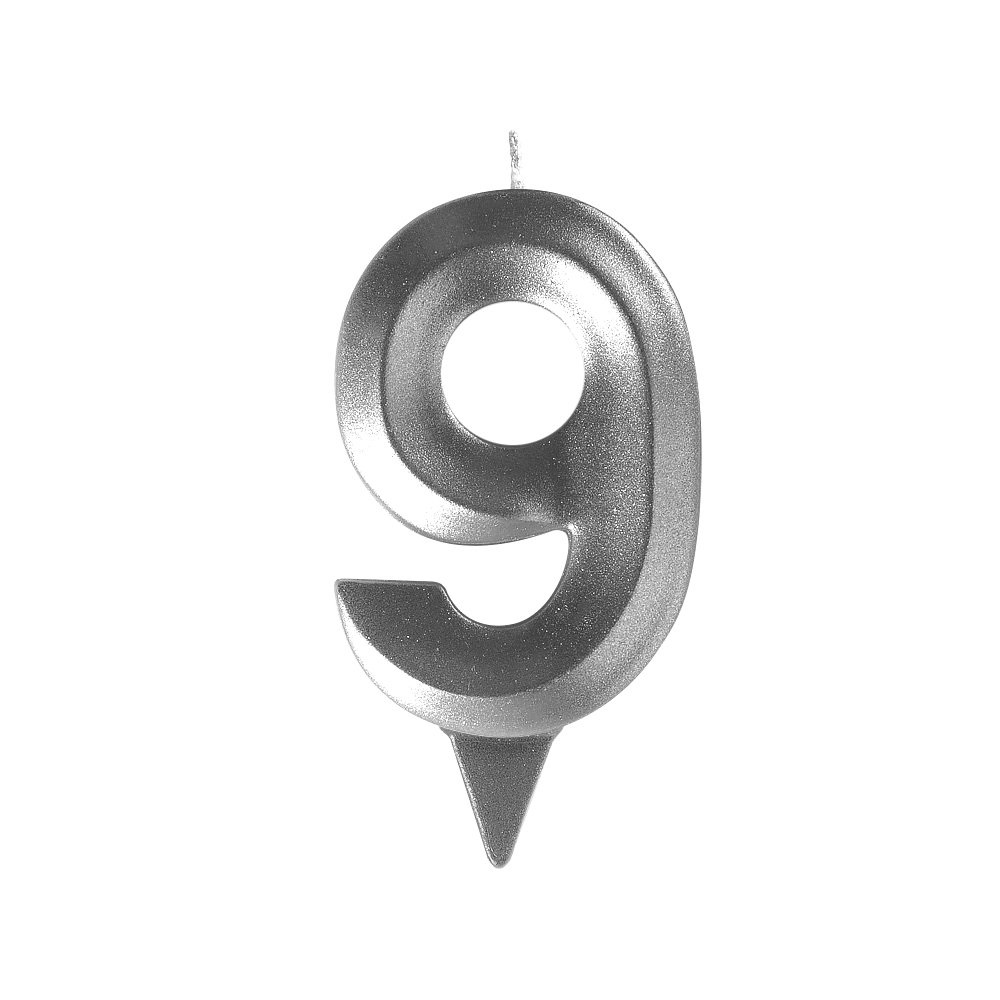 Свеча для торта Цифра 9 хром Грань