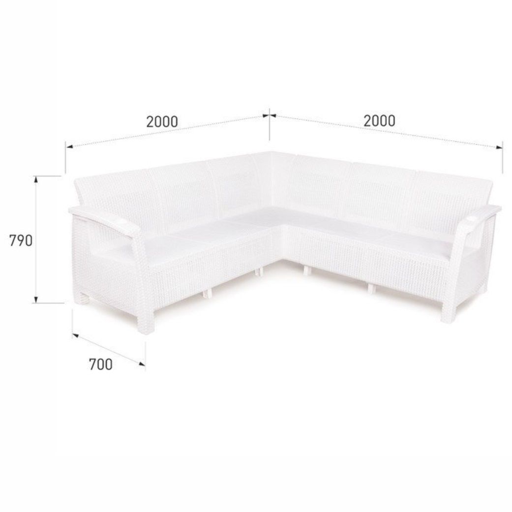 Диван угловой иск. ротанг Ротанг 2000х2000х790 мм белый
