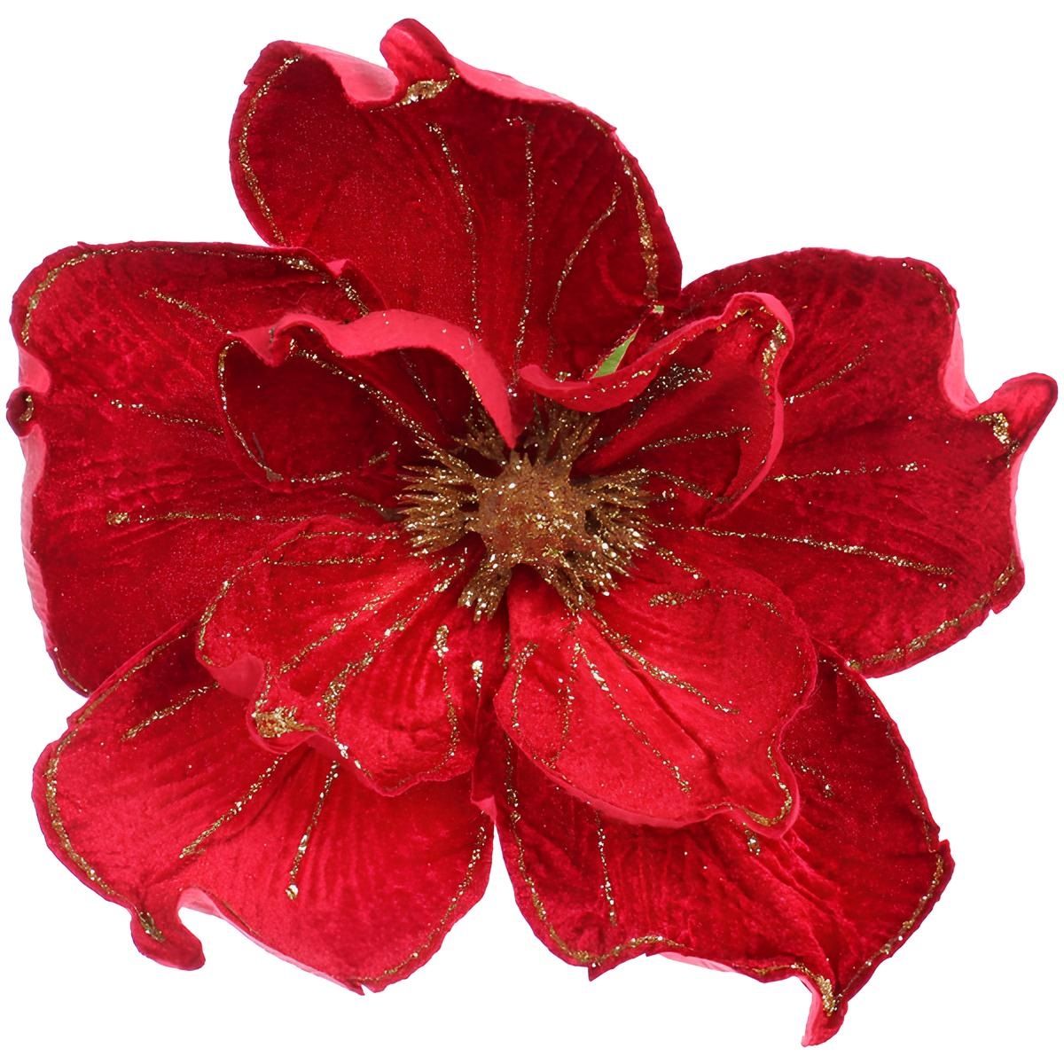 Украшение новогоднее Пуансеттия-Мерцание 26 см красный/золото 196-0919