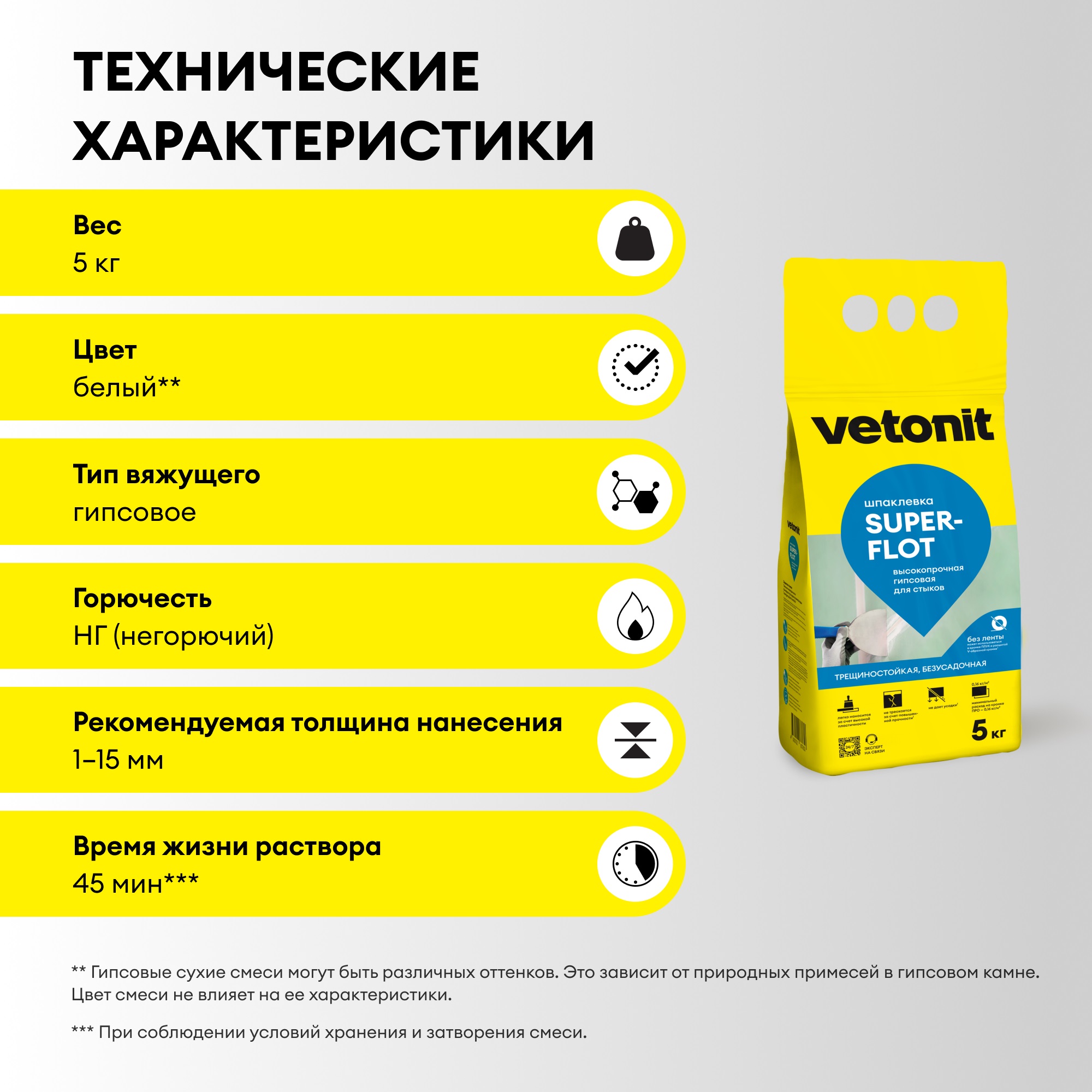 Шпатлевка гипсовая для заделки стыков Vetonit Superflot 5 кг