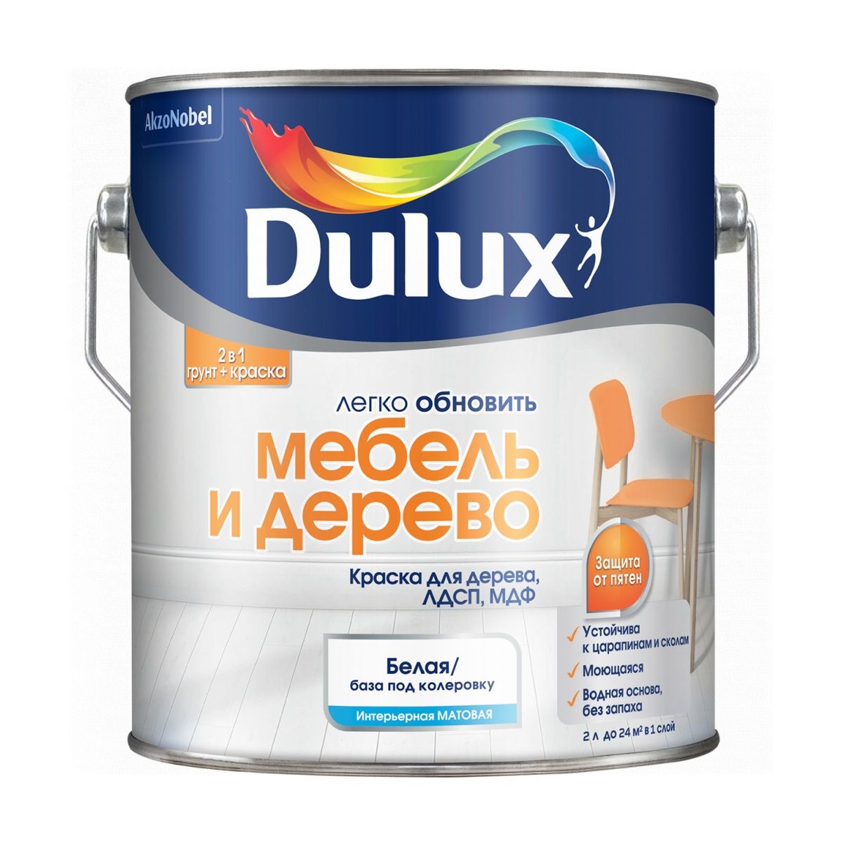 Краска Dulux Мебель и Дерево матовая белая BW 2 л