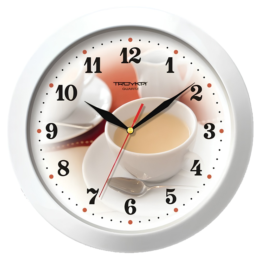 Часы настенные Тройка 11110187 круг 290мм белые Чашка кофе с молоком