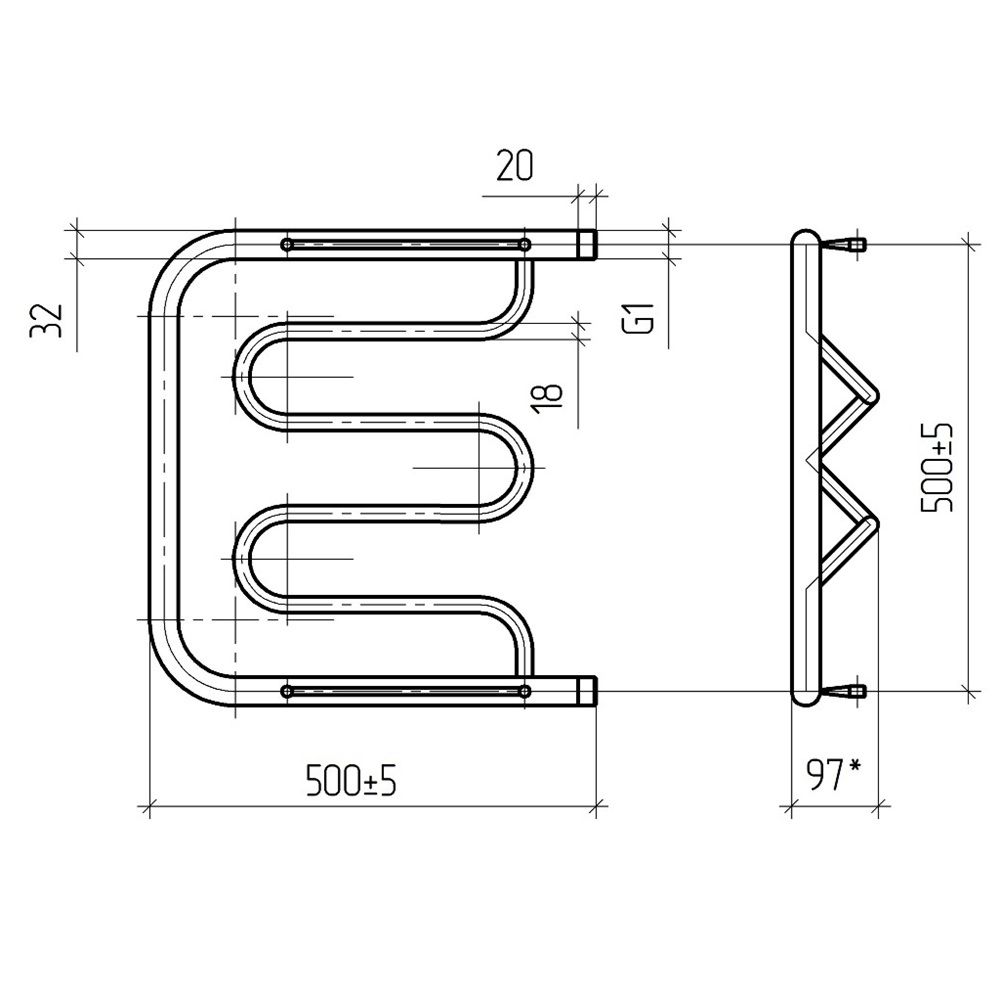 Полотенцесушитель водяной Фокстрот-Лиана ПСВ-53-02 50х50 см