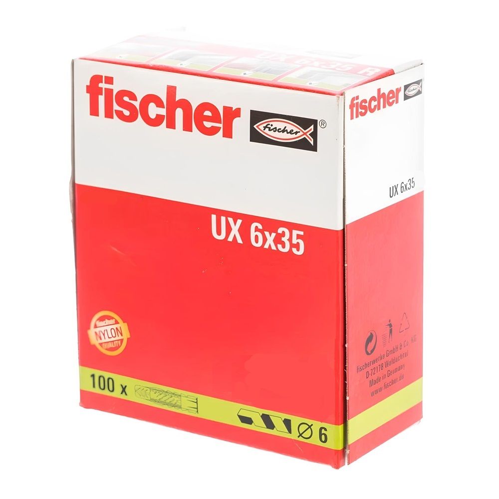 Дюбель универсальный нейлоновый 6х35 мм без кромки Fischer UX 10 шт