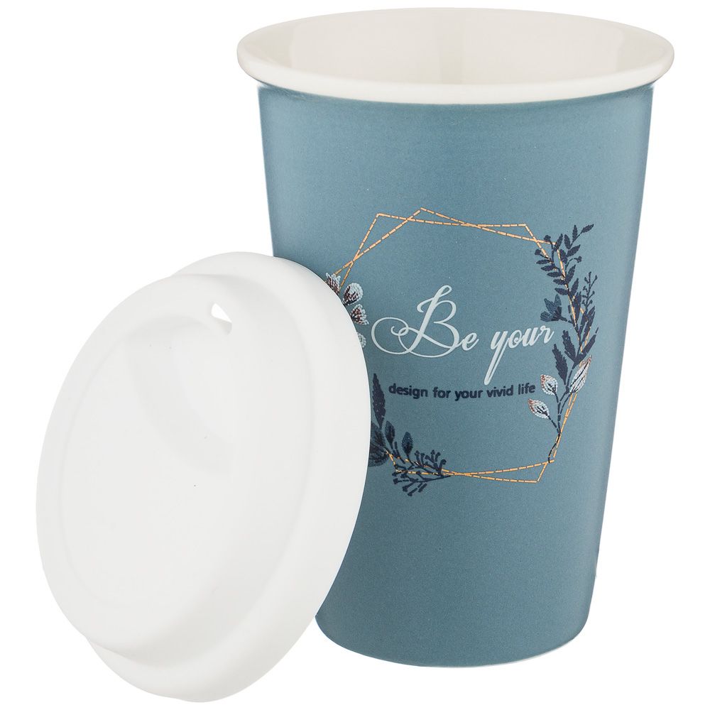 Кружка Кофемания с силиконовой крышкой 420 мл синяя 756-225