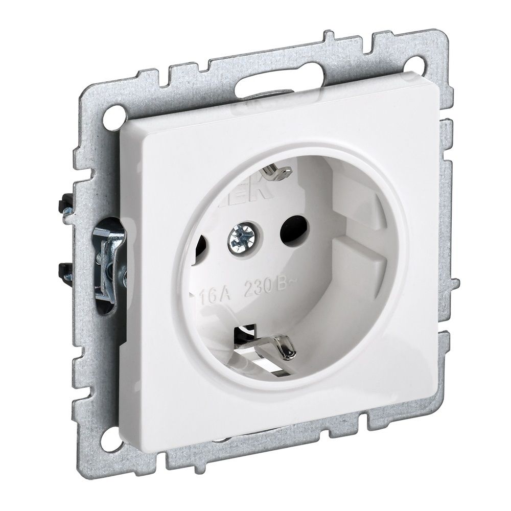 Розетка Brite РС11-1-0-БрБ 16А с заземл без защитной шторки IEK BR-R11-16-K01 белый