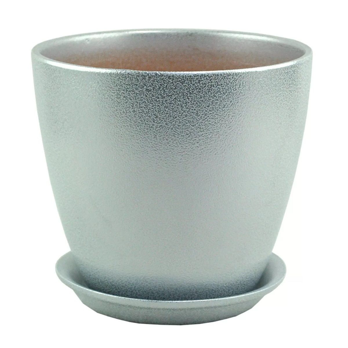 Горшок цветочный Бутон Глянец металлик бело-серый 12 см 1 л