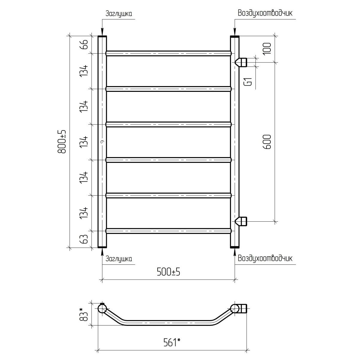 Полотенцесушитель водяной Виктория 80х60 см