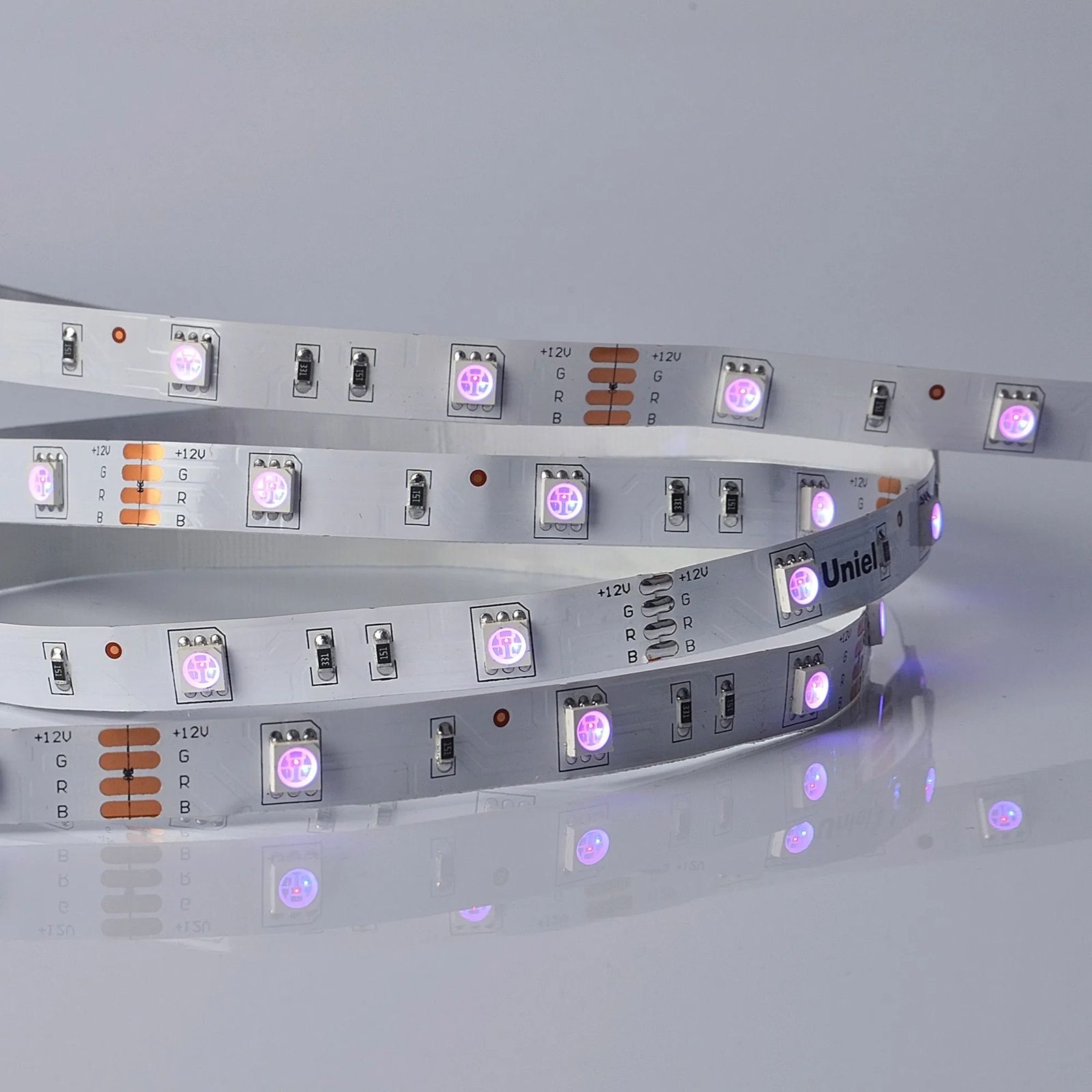 Лента светодиодная RGB 7,2W/m 30LED/m12V ULS-M22-5050-30LED/m-10mm-IP20-DC12V-7,2W/m-5M-RGB PROFI