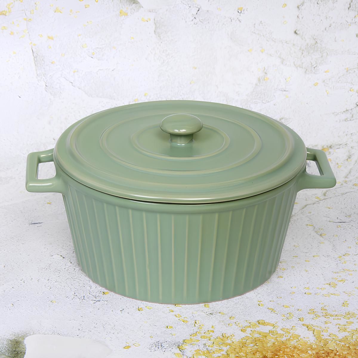 Блюдо для запекания с крышкой Акварель 22х18х10 см нежно-зеленый керамика