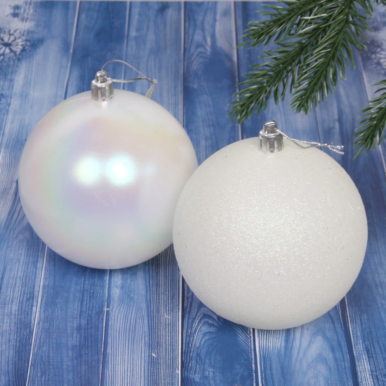 Шары новогодние Микс фактур 10 см белый/перламутр 2 шт