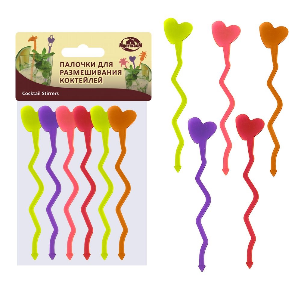 Палочки для размешивания коктейлей Сердечко 17,6 см 6 шт МТ76-105