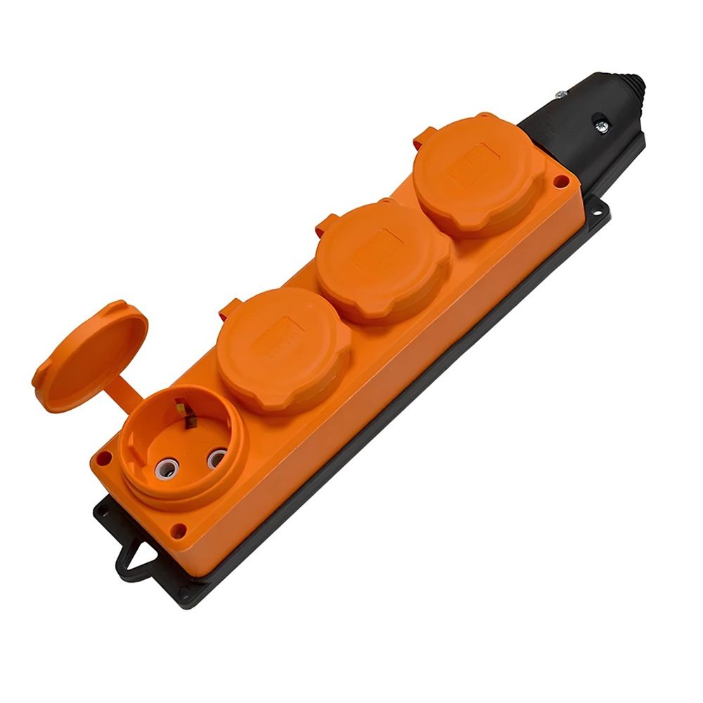Колодка 4 гнезда с заглушками с/з 16А 250В IP44 UNIVersal Компакт оранжевая