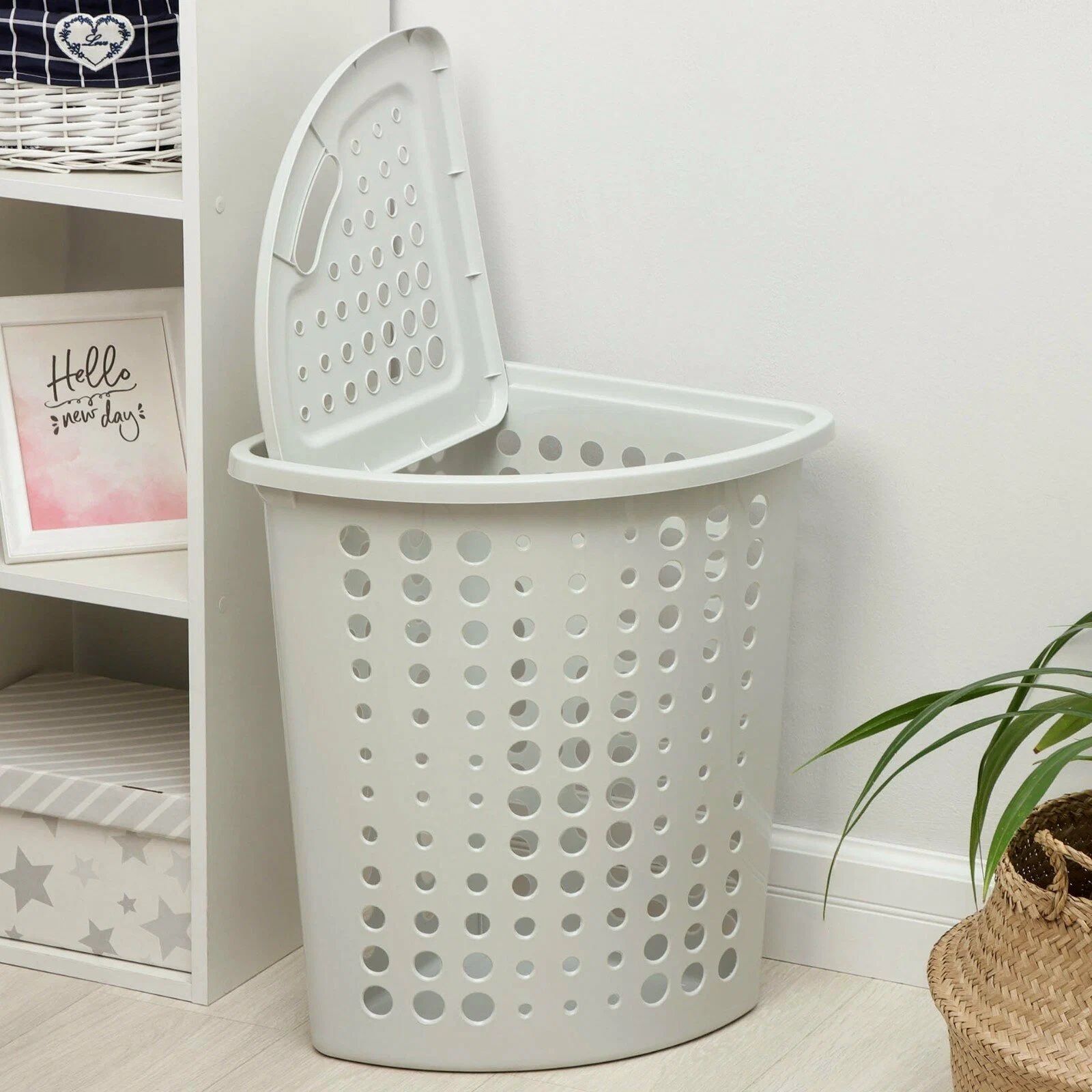 Корзина для белья Молетта угловая с крышкой 45 л светло-серая С705СЕР