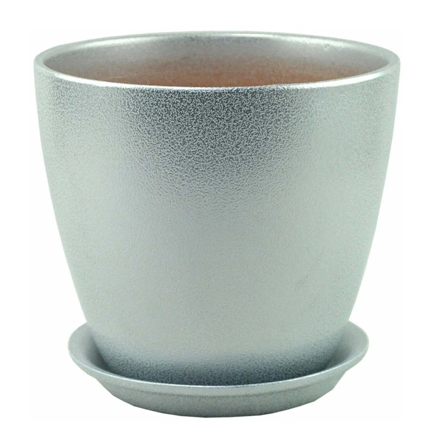 Горшок цветочный Бутон Глянец металлик бело-серый 21 см 5 л