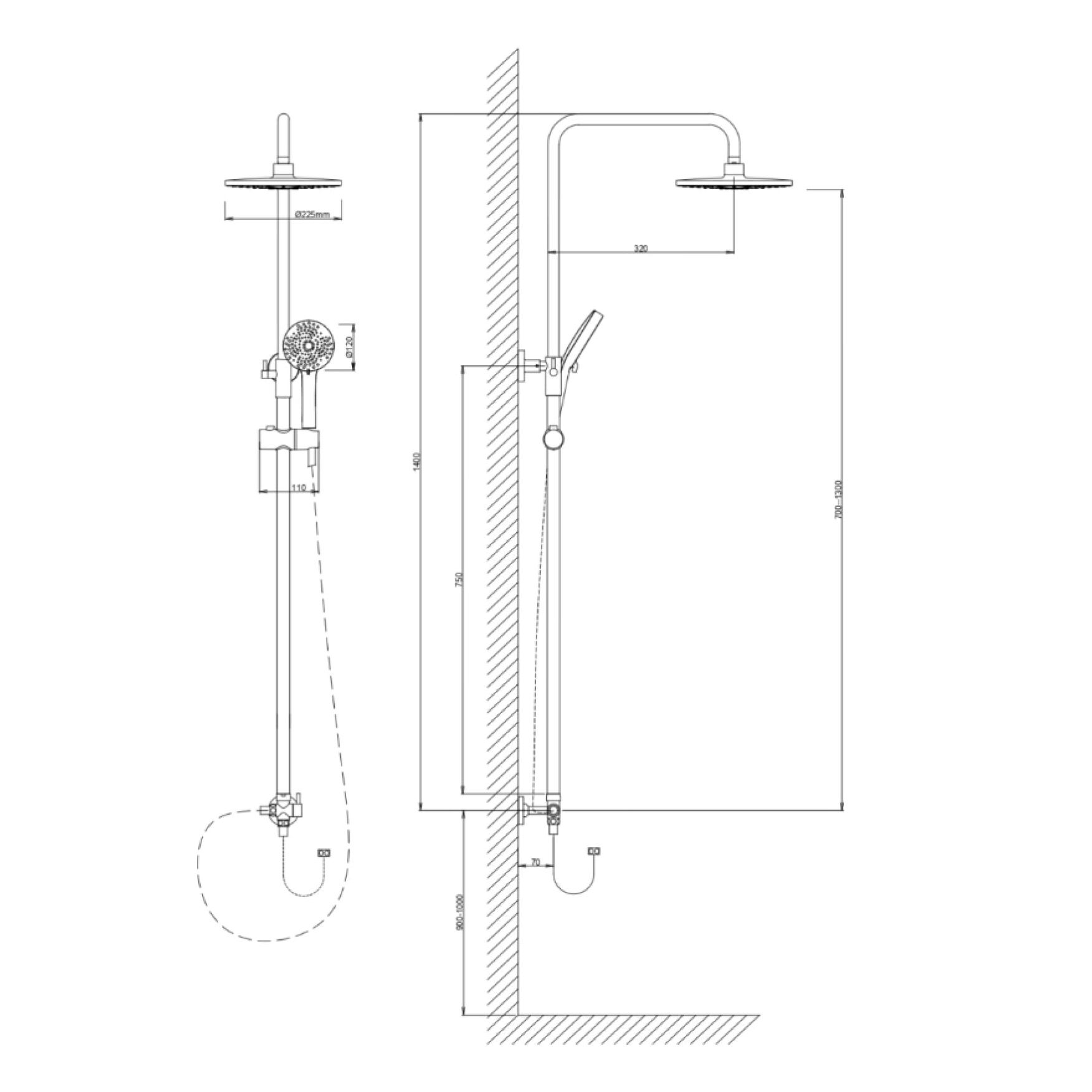 Душевой гарнитур с верхней лейкой Voda Drop VST1000-1