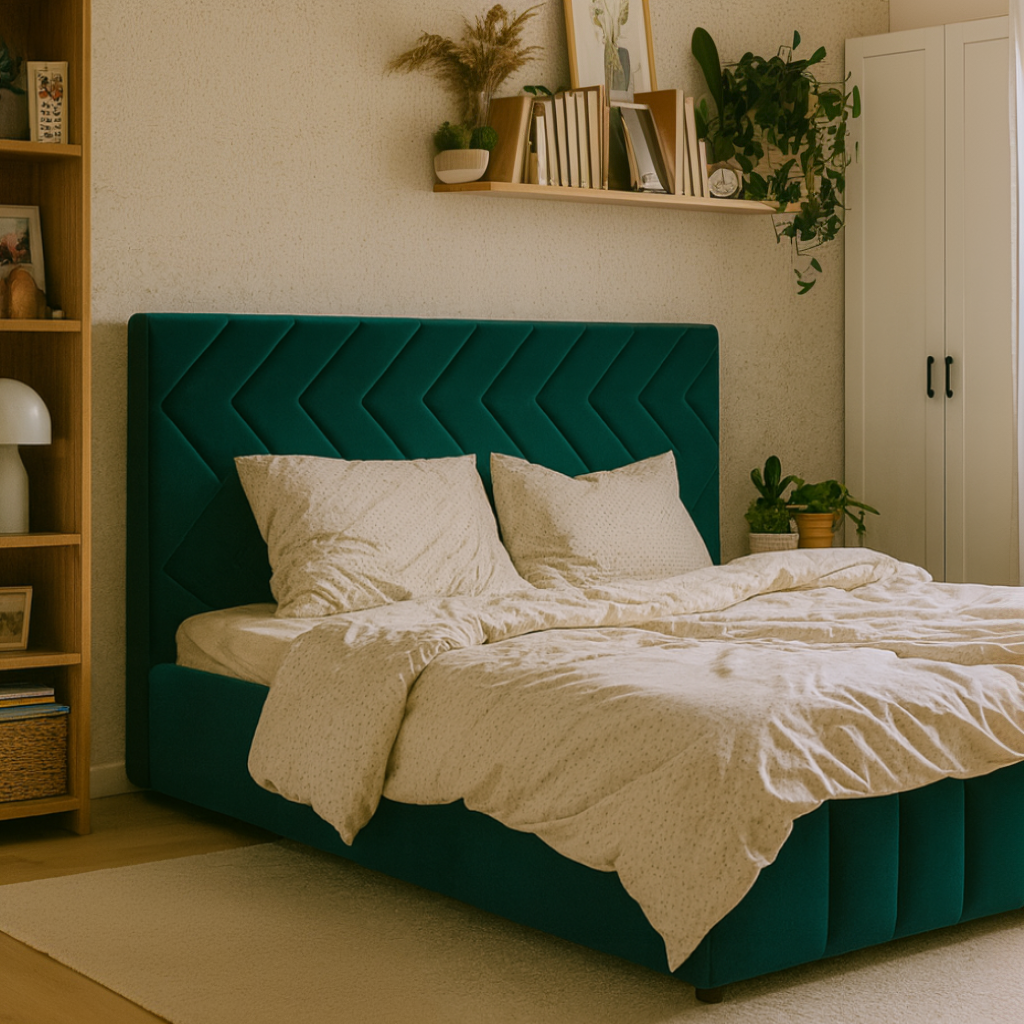 Кровать Милана 1600х2000 мм Tenirife izumrud сине-зеленый с ортопед основанием и ПМ