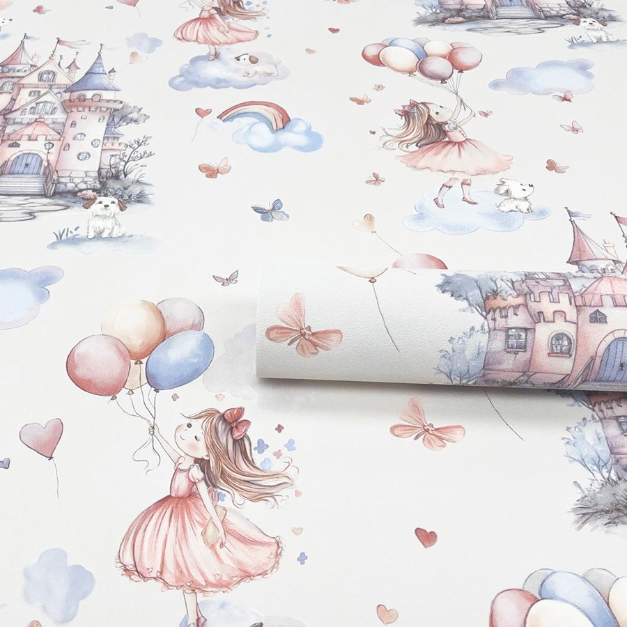 Обои Erismann Kid`s Story 60948-02 бежевые, розовые детские 1,06х10,05 м
